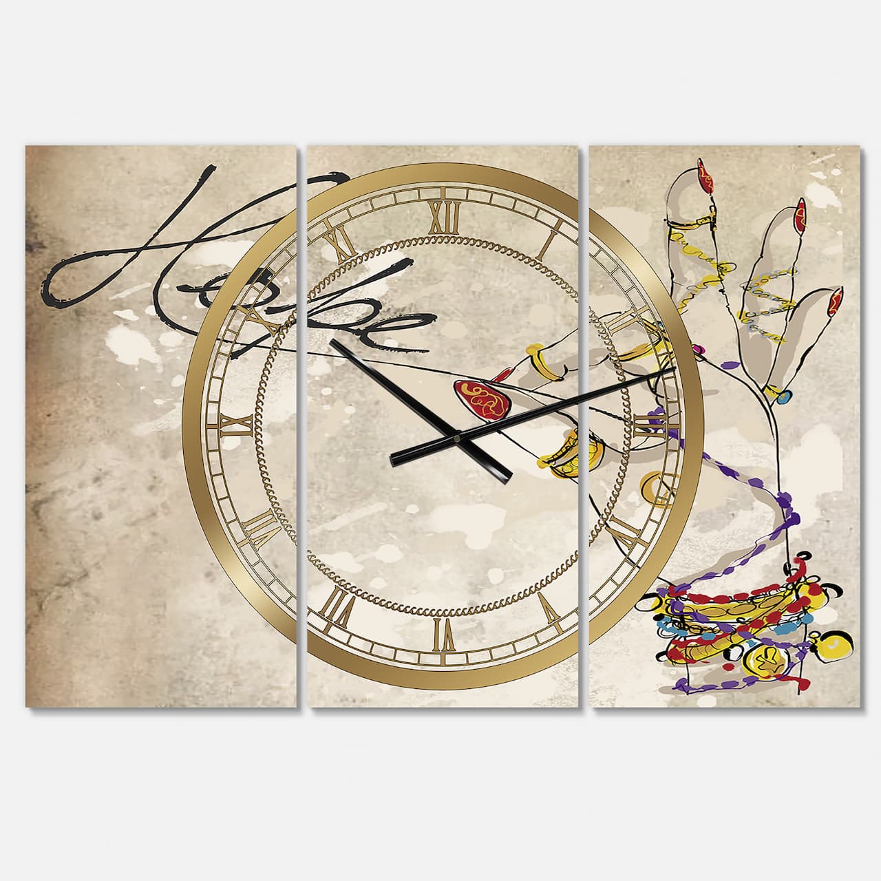 Designart 'Gypsy Hippy Hand Hope Oversized Cottage Multipanel Wall Clock